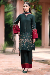 JAZMIN - 3PC DHANAK EMBROIDERED SHIRT WITH TWILL PRINTED SHAWL AND TROUSER - HZG1829